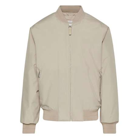 Bomber beige à coupe ajustée pourvu d'une fermeture zippée argentée
