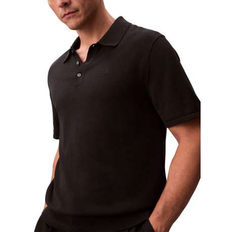 Polo en coton noir à coupe droite pourvu d'un col à revers boutonné - Image 2