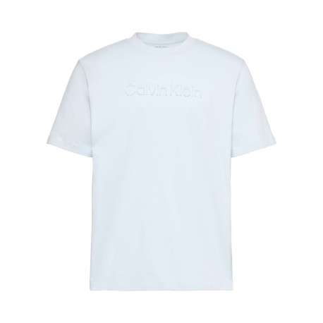 T-shirt en coton ciel à coupe droite pourvu d'un col rond ras de cou