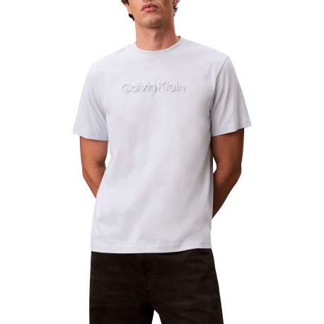T-shirt en coton ciel à coupe droite pourvu d'un col rond ras de cou - Image 4