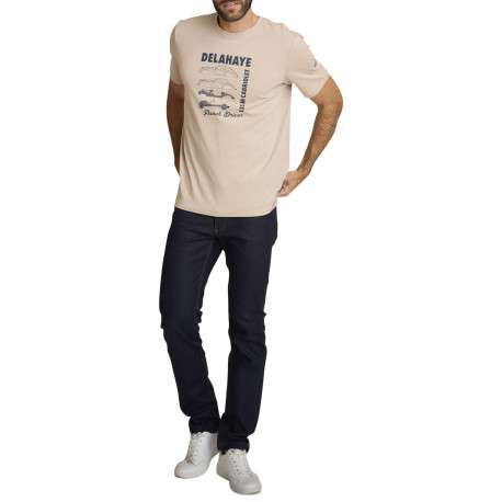 T-shirt en coton beige à coupe droite orné d'un imprimé de voiture - Image 5