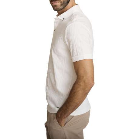 Polo en coton écru à coupe droite pourvu d'un col à revers boutonné - Image 3