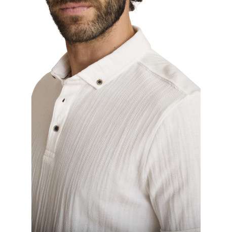 Polo en coton écru à coupe droite pourvu d'un col à revers boutonné - Image 4