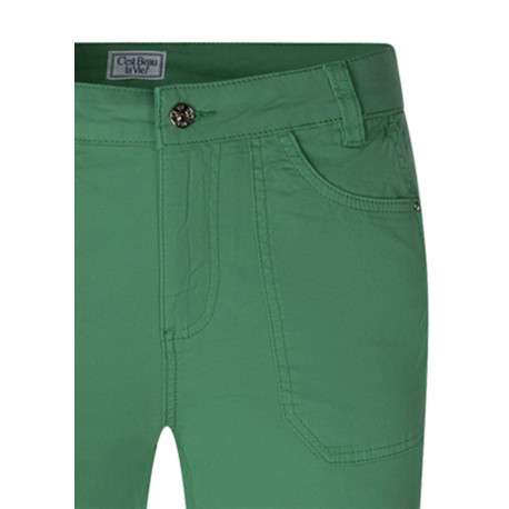 Pantalon en coton vert uni pourvu d'une coupe droite et de multiples poches - Image 3