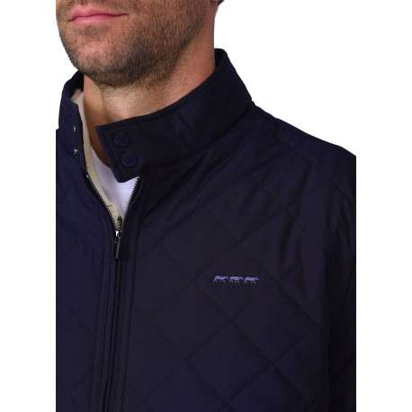 Blouson marine uni avec une coupe droite et un logo brodé à la poitrine - Image 3