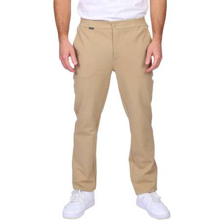 Pantalon jogging beige uni avec une coupe droite et une taille élastiquée
