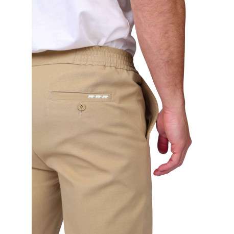 Pantalon jogging beige uni avec une coupe droite et une taille élastiquée - Image 3