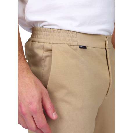 Pantalon jogging beige uni avec une coupe droite et une taille élastiquée - Image 4
