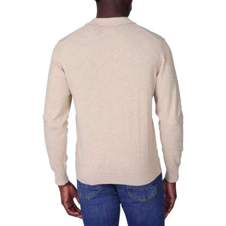 Pull en coton beige uni avec une coupe droite et un col polo - Image 2