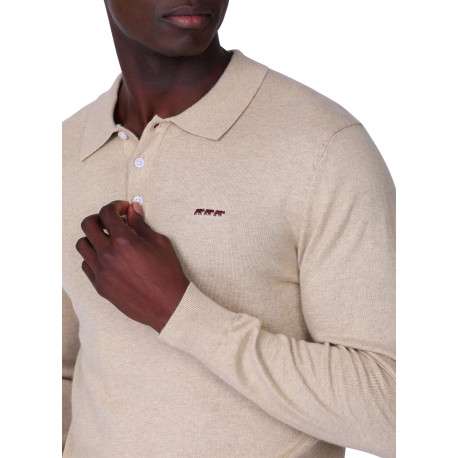 Pull en coton beige uni avec une coupe droite et un col polo - Image 3