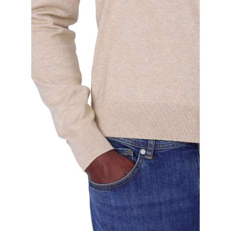 Pull en coton beige uni avec une coupe droite et un col polo - Image 4