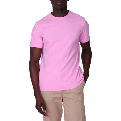 T-shirt en coton biologique rose uni avec une coupe droite et un col rond