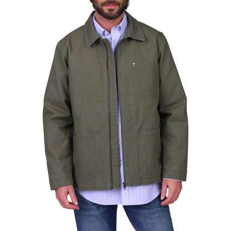 Blouson en coton kaki uni avec une coupe droite et un col à revers