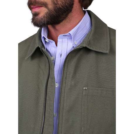 Blouson en coton kaki uni avec une coupe droite et un col à revers - Image 3
