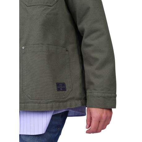 Blouson en coton kaki uni avec une coupe droite et un col à revers - Image 4