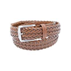 Ceinture en cuir marron uni tressée avec une boucle à ardillon
