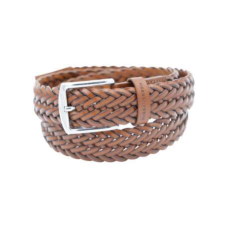 Ceinture en cuir marron uni tressée avec une boucle à ardillon