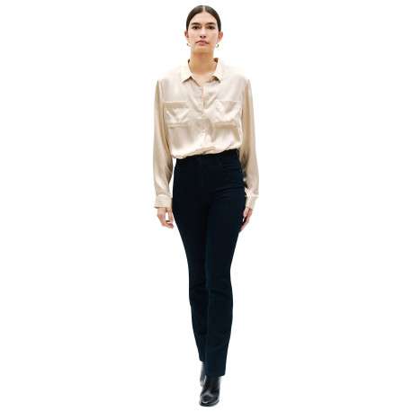 Jean en coton mélangé stone avec une coupe droite et une taille haute - Image 5