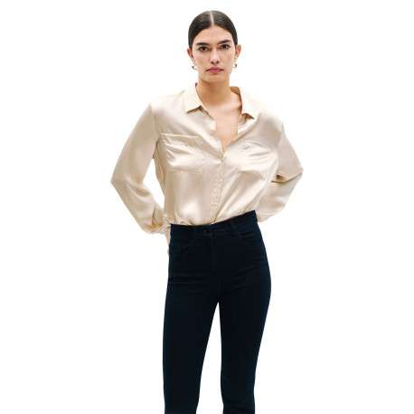 Jean en coton mélangé stone avec une coupe droite et une taille haute - Image 6