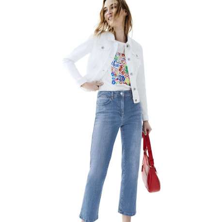 Jean en coton mélangé stone avec une coupe droite à zip et à bouton - Image 2