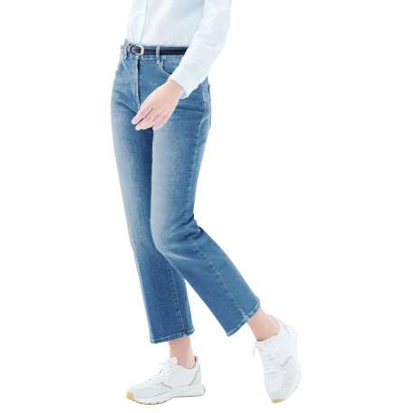 Jean en coton mélangé stone avec une coupe droite à zip et à bouton - Image 4