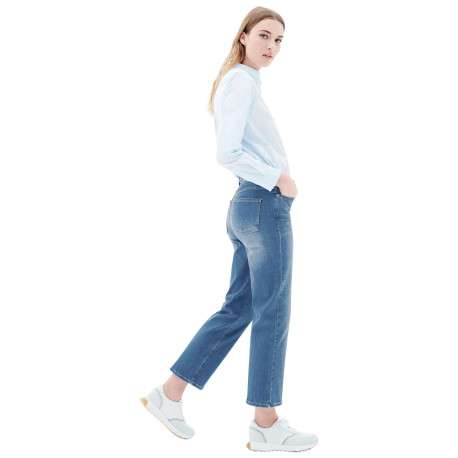 Jean en coton mélangé stone avec une coupe droite à zip et à bouton - Image 5