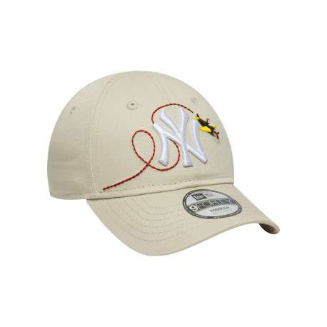 Casquette en coton beige à imprimé avec une bande auto-agrippante - Image 3