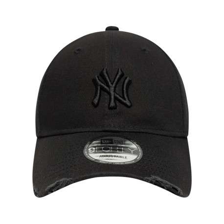 Casquette en coton noire effet abîmé avec fermeture strapback