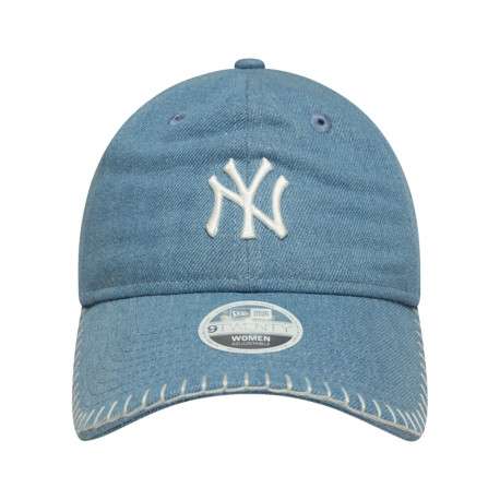 Casquette bleu jean unie avec fermeture strapback et coutures blanches