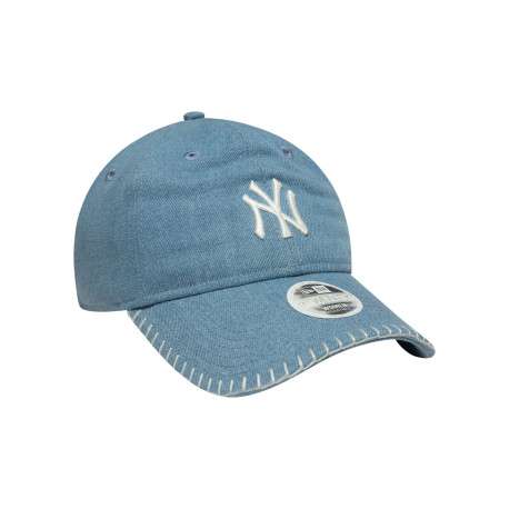Casquette bleu jean unie avec fermeture strapback et coutures blanches - Image 3