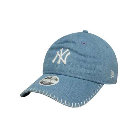 Casquette bleu jean unie avec fermeture strapback et coutures blanches - Image 4
