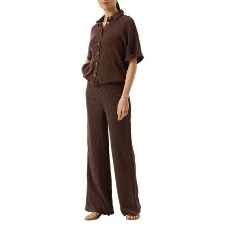 Pantalon chino brun uni pourvu d'une taille élastiquée et d'une coupe bootcut - Image 2