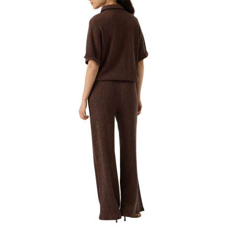 Pantalon chino brun uni pourvu d'une taille élastiquée et d'une coupe bootcut - Image 3