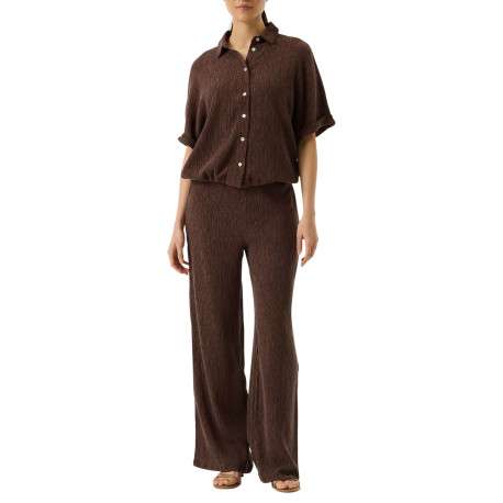 Pantalon chino brun uni pourvu d'une taille élastiquée et d'une coupe bootcut - Image 4