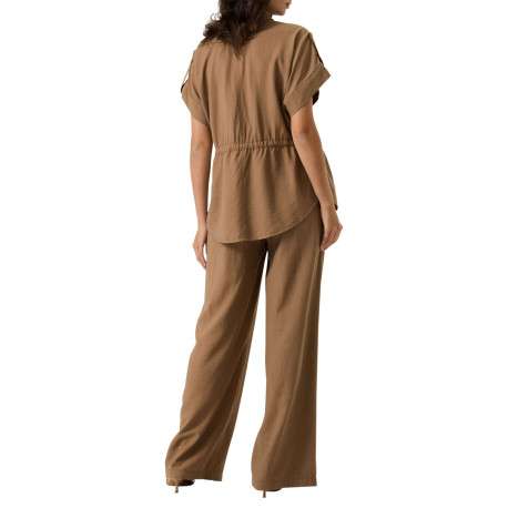 Pantalon chino taupe uni pourvu d'une coupe fluide et d'une taille haute - Image 3