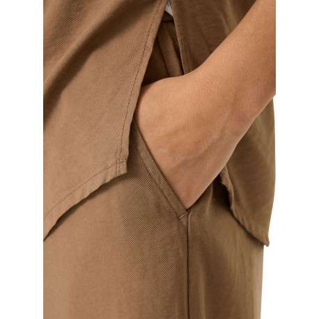 Pantalon chino taupe uni pourvu d'une coupe fluide et d'une taille haute - Image 5
