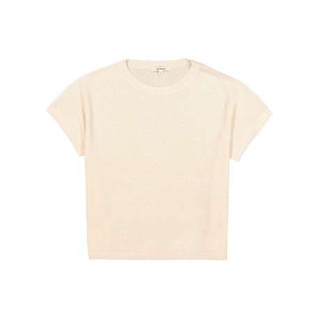 Pull écru uni pourvu d'une coupe droite et de manches courtes