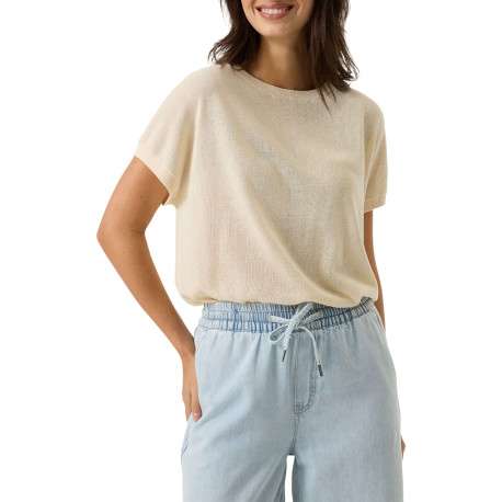 Pull écru uni pourvu d'une coupe droite et de manches courtes - Image 2