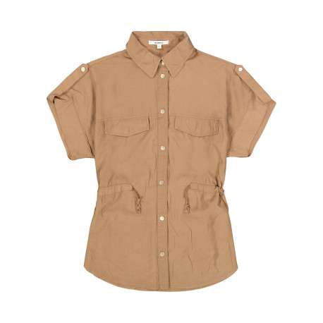 Chemisier taupe uni pourvu d'un col chemise et de manches courtes