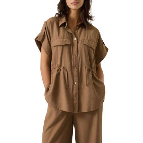 Chemisier taupe uni pourvu d'un col chemise et de manches courtes - Image 2