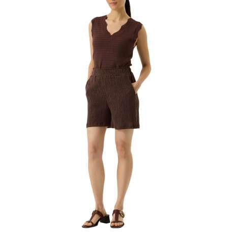 Short chino brun uni pourvu d'une coupe droite et d'une taille élastiquée - Image 2