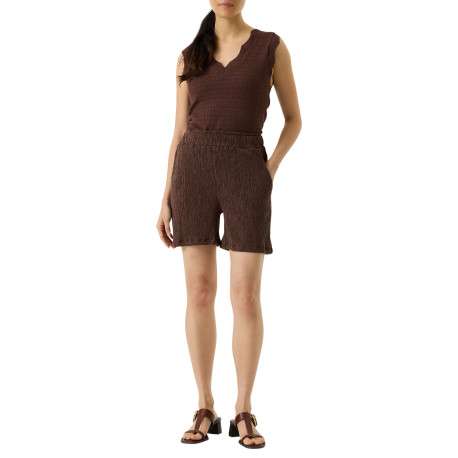 Short chino brun uni pourvu d'une coupe droite et d'une taille élastiquée - Image 4