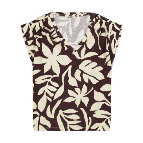 Top brun à motifs pourvu de manches courtes et d'une coupe droite