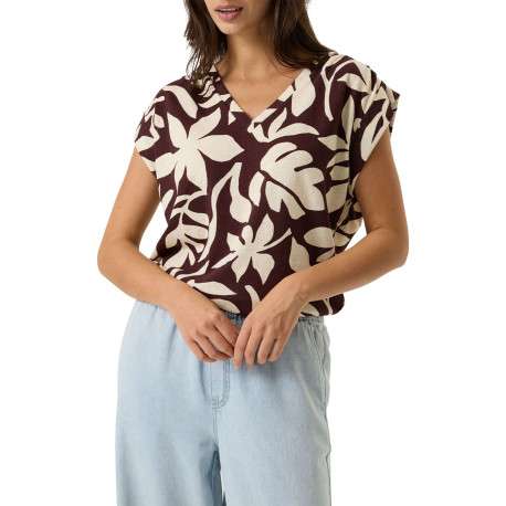 Top brun à motifs pourvu de manches courtes et d'une coupe droite - Image 2