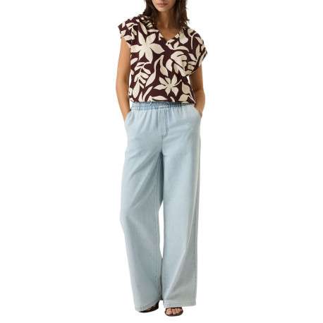 Top brun à motifs pourvu de manches courtes et d'une coupe droite - Image 3