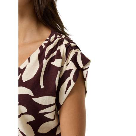 Top brun à motifs pourvu de manches courtes et d'une coupe droite - Image 5