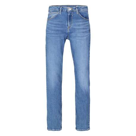 Jean en coton indigo uni pourvu de multiples poches et d'une coupe droite