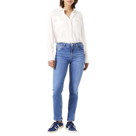 Jean en coton indigo uni pourvu de multiples poches et d'une coupe droite - Image 2