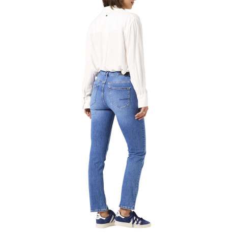 Jean en coton indigo uni pourvu de multiples poches et d'une coupe droite - Image 3