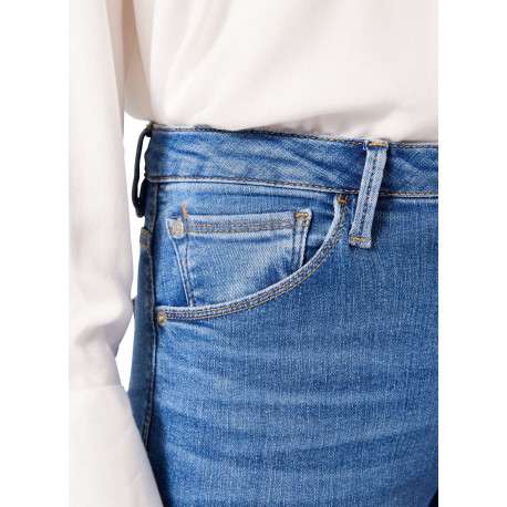 Jean en coton indigo uni pourvu de multiples poches et d'une coupe droite - Image 4